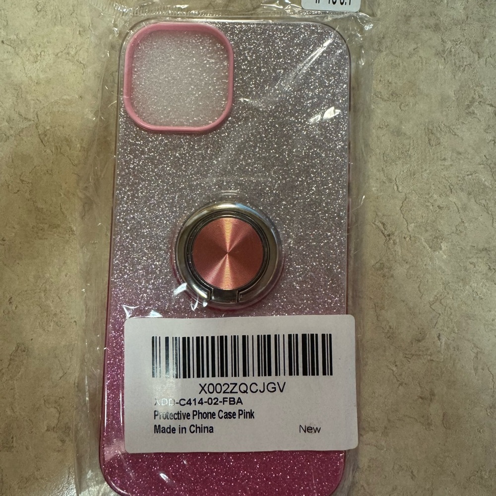 Pink Glitter IPhone 13 Protective Phone Case with Ring Holder